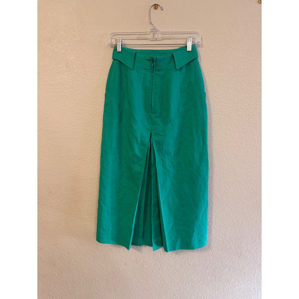Joseph Ho Green Ramie Cotton Pencil Skirt Embellished Waist Size 6 Vintage - Picture 6 of 13